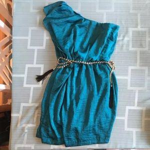 IZ Byer turquoise one shoulder party dress